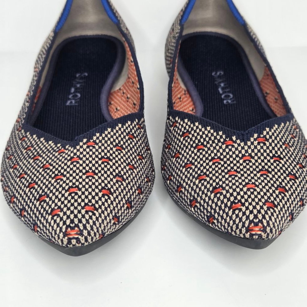 Rothy's The Point Coral Navy Dot Flats Women's Size 8.5 Limited Edition Orange - Picture 3 of 10